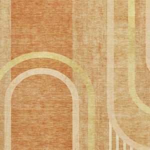 HomeRoots 5' X 8' Terra Cotta and Gold Geometric Washable Area Rug - UV Protected, Stain Resistant for Kids & Pets 647940