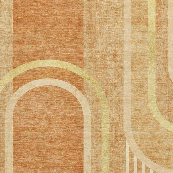 HomeRoots 5' X 8' Terra Cotta and Gold Geometric Washable Area Rug - UV Protected, Stain Resistant for Kids & Pets 647940