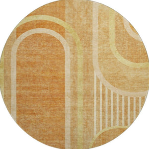 HomeRoots 8' Modern Terra Cotta & Gold Geometric Washable Round Rug with UV Protection for Any Space 647941