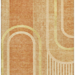 HomeRoots 8' X 10' Stylish Terra Cotta & Gold Geometric Area Rug - Washable, UV Protected, Stain Resistant 647942