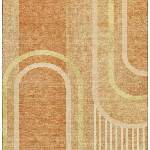 HomeRoots 8' X 10' Stylish Terra Cotta & Gold Geometric Area Rug - Washable, UV Protected, Stain Resistant 647942