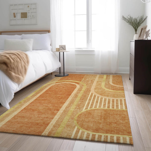 HomeRoots 8' X 10' Stylish Terra Cotta & Gold Geometric Area Rug - Washable, UV Protected, Stain Resistant 647942
