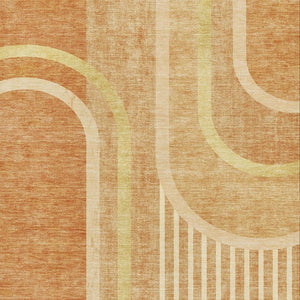 HomeRoots 8' X 10' Stylish Terra Cotta & Gold Geometric Area Rug - Washable, UV Protected, Stain Resistant 647942