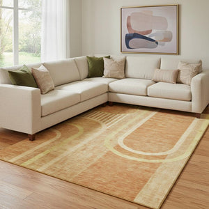 HomeRoots 8' X 10' Stylish Terra Cotta & Gold Geometric Area Rug - Washable, UV Protected, Stain Resistant 647942