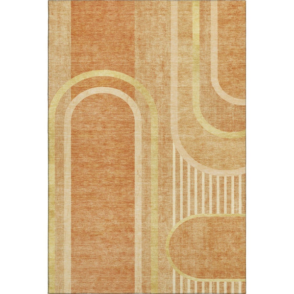 HomeRoots 9' X 12' Terra Cotta & Gold Geometric Washable Area Rug - UV Protected, Durable, Family-Friendly Design 647943