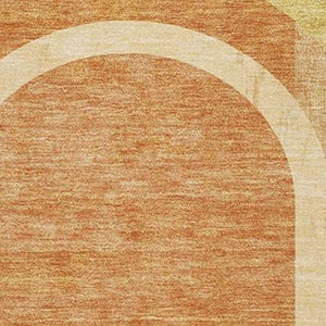 HomeRoots 9' X 12' Terra Cotta & Gold Geometric Washable Area Rug - UV Protected, Durable, Family-Friendly Design 647943