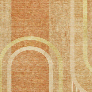 HomeRoots 9' X 12' Terra Cotta & Gold Geometric Washable Area Rug - UV Protected, Durable, Family-Friendly Design 647943