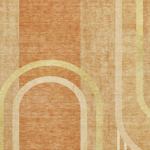 HomeRoots 9' X 12' Terra Cotta & Gold Geometric Washable Area Rug - UV Protected, Durable, Family-Friendly Design 647943