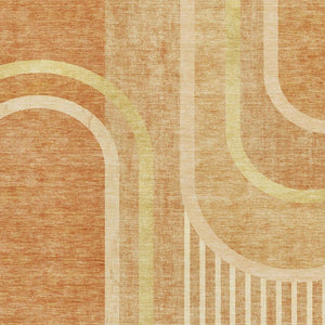 HomeRoots 10' X 14' Terra Cotta and Gold Geometric Washable Rug – Stylish, Stain-Resistant, UV Protected Design! 647944