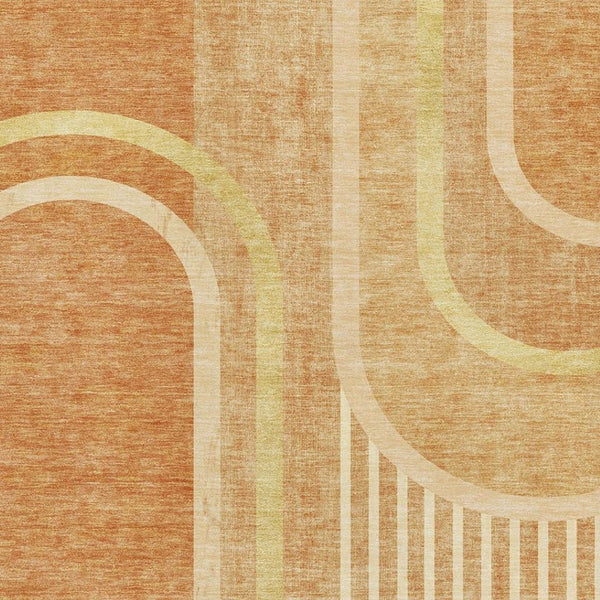 HomeRoots 10' X 14' Terra Cotta and Gold Geometric Washable Rug – Stylish, Stain-Resistant, UV Protected Design! 647944