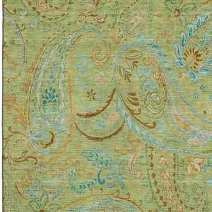 HomeRoots 5' X 8' Fern Green & Blue Paisley Area Rug - Stylish, Washable, UV-Protected for Homes with Kids & Pets 647946