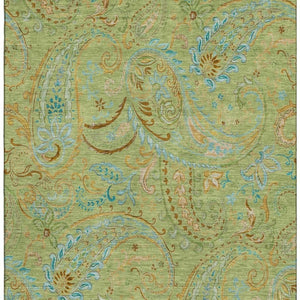 HomeRoots 5' X 8' Fern Green & Blue Paisley Area Rug - Stylish, Washable, UV-Protected for Homes with Kids & Pets 647946