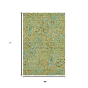 HomeRoots 8' X 10' Fern Green and Blue Paisley Area Rug - Washable, UV-Protected, Durable for High-Traffic Spaces 647948