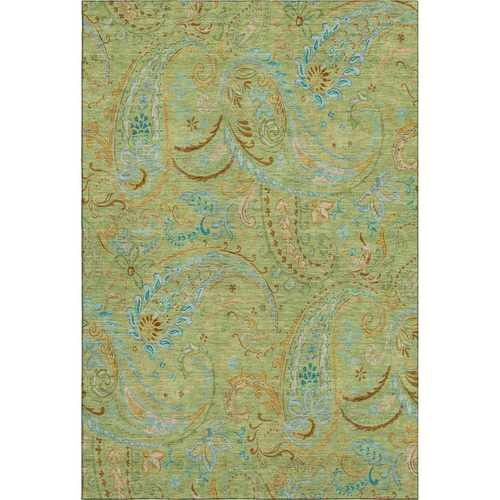 HomeRoots 8' X 10' Fern Green and Blue Paisley Area Rug - Washable, UV-Protected, Durable for High-Traffic Spaces 647948