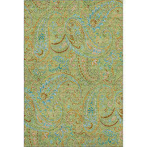 HomeRoots 8' X 10' Fern Green and Blue Paisley Area Rug - Washable, UV-Protected, Durable for High-Traffic Spaces 647948