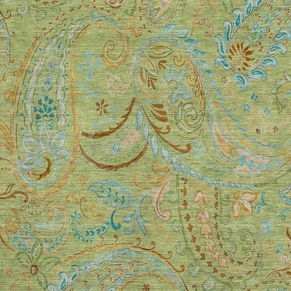 HomeRoots 8' X 10' Fern Green and Blue Paisley Area Rug - Washable, UV-Protected, Durable for High-Traffic Spaces 647948