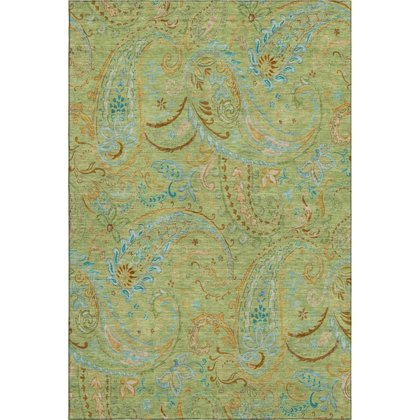 HomeRoots 9' X 12' Fern Green & Blue Paisley Area Rug – Washable, Stain-Resistant, UV-Protected for Modern Living 647949