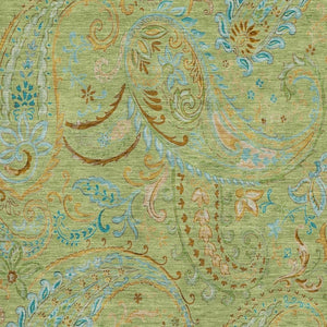 HomeRoots 9' X 12' Fern Green & Blue Paisley Area Rug – Washable, Stain-Resistant, UV-Protected for Modern Living 647949