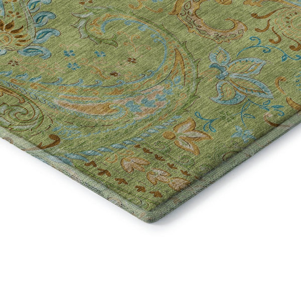 HomeRoots 10' X 14' Fern Green and Blue Paisley Area Rug - Washable, UV-Protected, Stain-Resistant, Durable Design! 647950