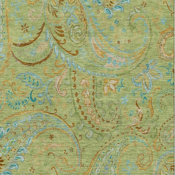 HomeRoots 10' X 14' Fern Green and Blue Paisley Area Rug - Washable, UV-Protected, Stain-Resistant, Durable Design! 647950