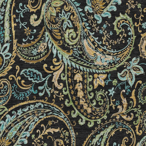HomeRoots 5' X 8' Paisley Area Rug in Black, Blue, and Green - Washable, UV-Protected, and Durable Design! 647952