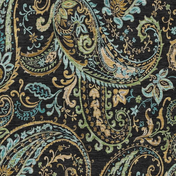 HomeRoots 5' X 8' Paisley Area Rug in Black, Blue, and Green - Washable, UV-Protected, and Durable Design! 647952