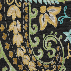 HomeRoots 8' Vibrant Black Blue Green Paisley Washable Round Rug with UV Protection for Easy Care & Style 647953