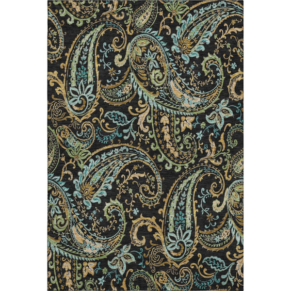 HomeRoots 8' X 10' Washable Paisley Area Rug in Black, Blue & Green - UV Protected, Durable, Stylish Home Decor 647954