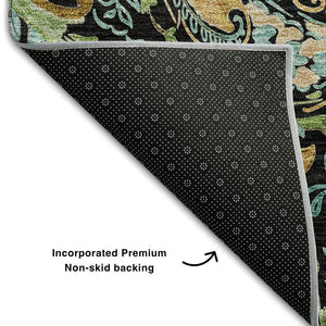 HomeRoots 8' X 10' Washable Paisley Area Rug in Black, Blue & Green - UV Protected, Durable, Stylish Home Decor 647954