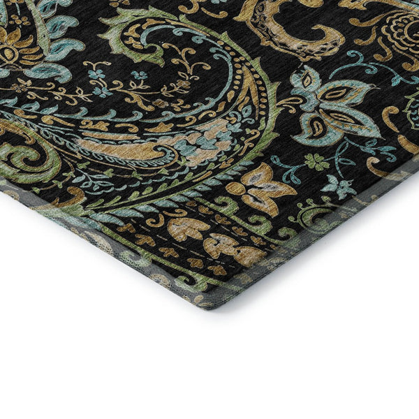 HomeRoots 8' X 10' Washable Paisley Area Rug in Black, Blue & Green - UV Protected, Durable, Stylish Home Decor 647954