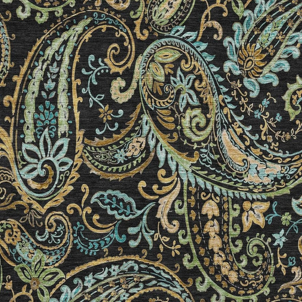 HomeRoots 8' X 10' Washable Paisley Area Rug in Black, Blue & Green - UV Protected, Durable, Stylish Home Decor 647954