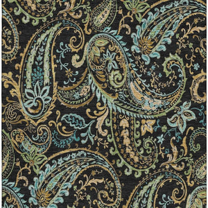 HomeRoots 8' X 10' Washable Paisley Area Rug in Black, Blue & Green - UV Protected, Durable, Stylish Home Decor 647954