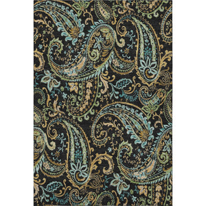 HomeRoots 9' X 12' Washable Paisley Area Rug in Black, Blue, and Green - Stain Resistant with UV Protection! 647955