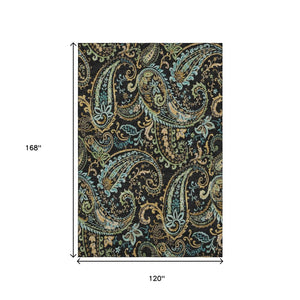 HomeRoots 10' X 14' Washable Paisley Area Rug in Black, Blue, and Green – Stylish, Stain-Resistant, UV Protected! 647956