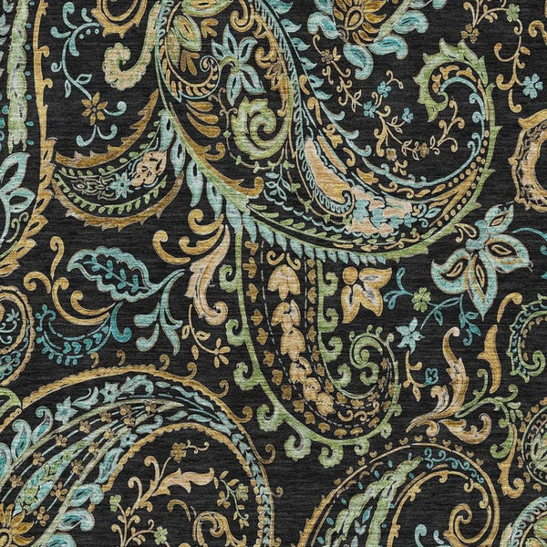HomeRoots 10' X 14' Washable Paisley Area Rug in Black, Blue, and Green – Stylish, Stain-Resistant, UV Protected! 647956