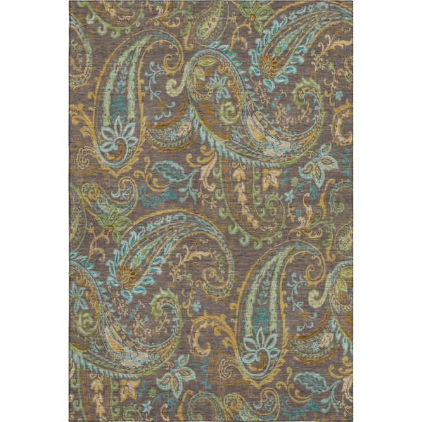 HomeRoots 5' X 8' Washable Paisley Area Rug in Chocolate, Blue & Green - UV Protected, Durable & Stylish 647958