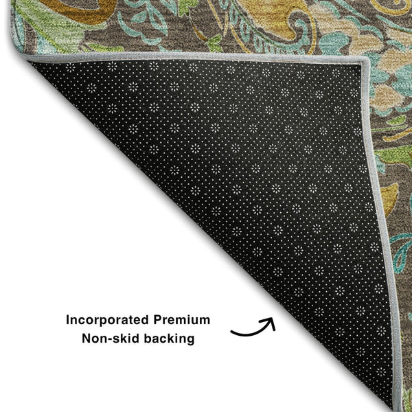 HomeRoots 5' X 8' Washable Paisley Area Rug in Chocolate, Blue & Green - UV Protected, Durable & Stylish 647958