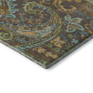 HomeRoots 5' X 8' Washable Paisley Area Rug in Chocolate, Blue & Green - UV Protected, Durable & Stylish 647958