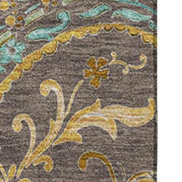 HomeRoots 5' X 8' Washable Paisley Area Rug in Chocolate, Blue & Green - UV Protected, Durable & Stylish 647958