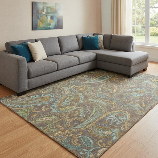 HomeRoots 9' X 12' Chocolate Paisley Area Rug – Durable, Washable Design with UV Protection for High-Traffic Spaces 647961