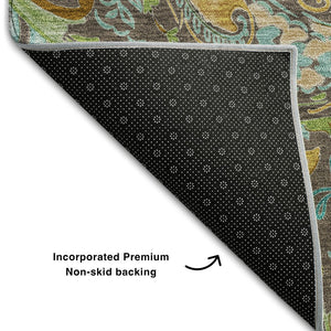 HomeRoots 10' X 14' Chocolate Blue and Green Paisley Area Rug - Washable, Stain Resistant, UV Protected Design 647962