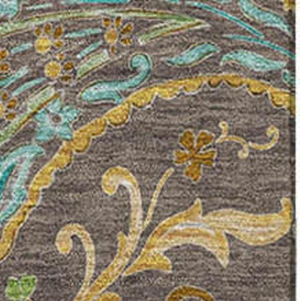 HomeRoots 10' X 14' Chocolate Blue and Green Paisley Area Rug - Washable, Stain Resistant, UV Protected Design 647962