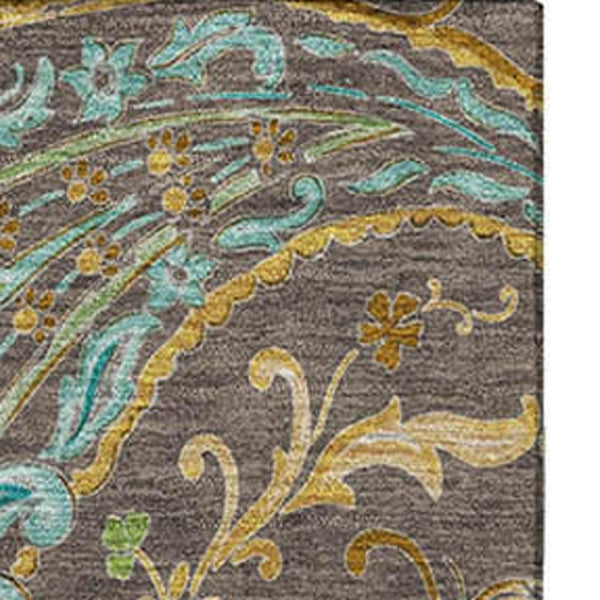 HomeRoots 10' X 14' Chocolate Blue and Green Paisley Area Rug - Washable, Stain Resistant, UV Protected Design 647962