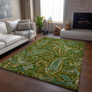 HomeRoots 5' X 8' Green and Blue Paisley Washable Area Rug with UV Protection - Perfect for High-Traffic Spaces! 647970