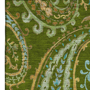 HomeRoots 5' X 8' Green and Blue Paisley Washable Area Rug with UV Protection - Perfect for High-Traffic Spaces! 647970