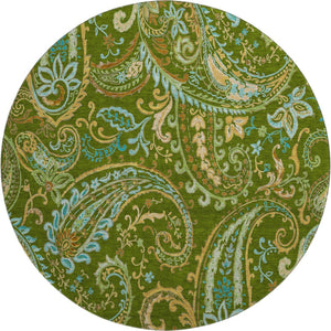 HomeRoots 8' Green and Blue Paisley Washable Round Rug with UV Protection – Durable, Stylish, and Easy Care! 647971