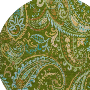 HomeRoots 8' Green and Blue Paisley Washable Round Rug with UV Protection – Durable, Stylish, and Easy Care! 647971