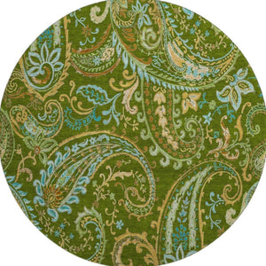 HomeRoots 8' Green and Blue Paisley Washable Round Rug with UV Protection – Durable, Stylish, and Easy Care! 647971
