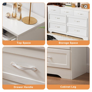 English Elm Modern Sleek 3-Drawer Chest with Antique Gold Knobs, Waterproof MDF, Anti-Tip Safety, Spacious Organizer White W1668P182252