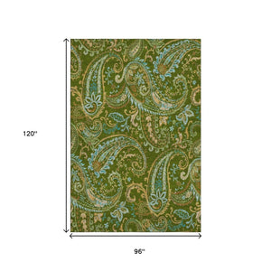 HomeRoots 8' X 10' Green & Blue Paisley Washable Area Rug - Durable, UV-Protected, Perfect for High-Traffic Spaces! 647972